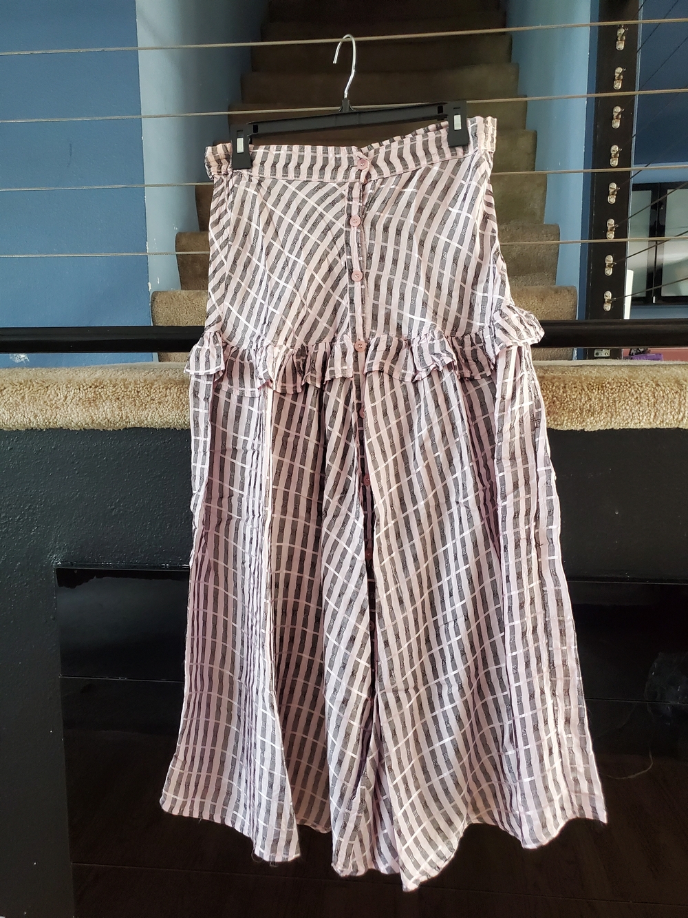 Striped Pink Maxi Skirt with Ruffle Detail